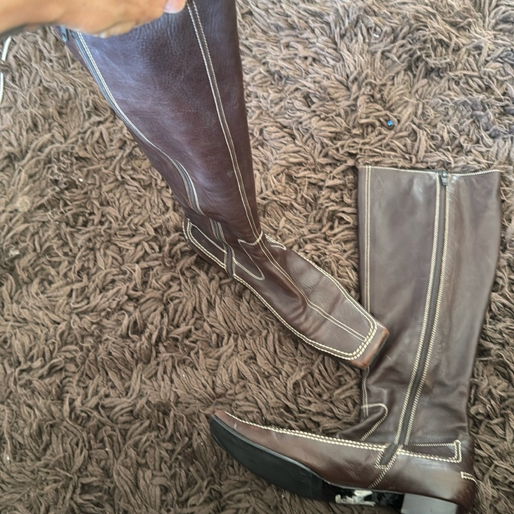 Vintage Vero Cuoio brown with contrasting stitch Boots Side Zip square toe tall